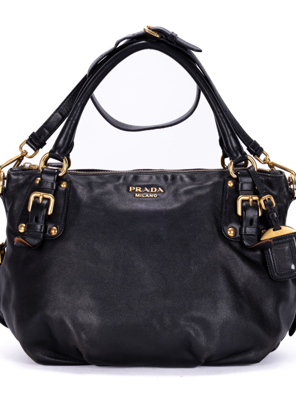 Prada Vitello Daino Leather Satchel Bag in Black